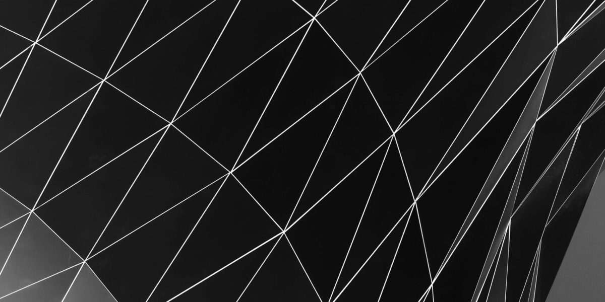 Black and white geometric pattern with intersecting lines in an abstract style.